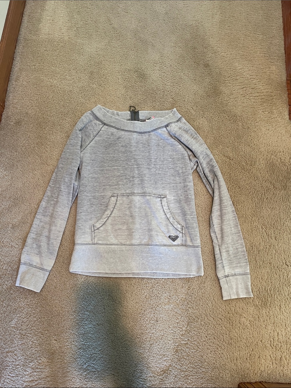 Roxy Light Gray Crewneck Sweatshirt with Front Pocket